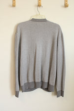 Chaps Gray Button Down V-neck Sweater with Pockets | XL