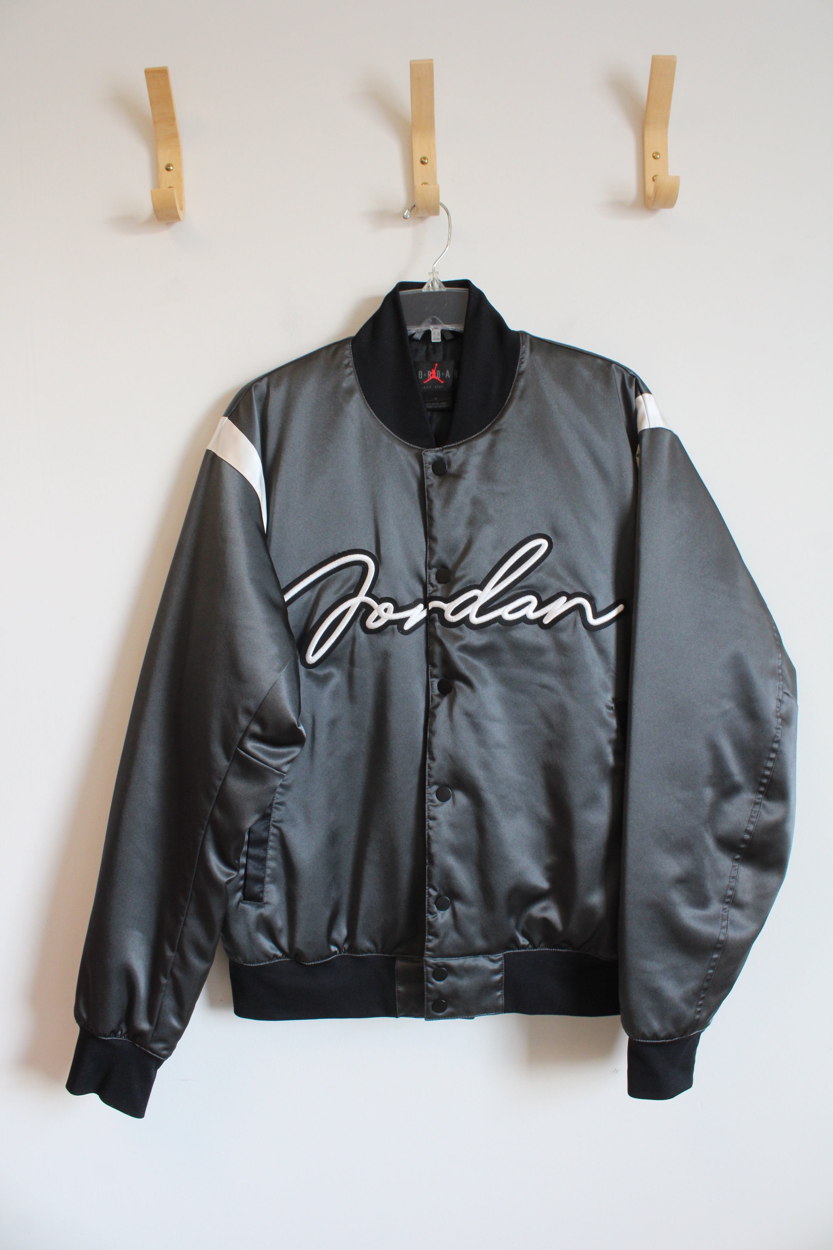 Air Jordan Gray Satin Varsity Jacket | M