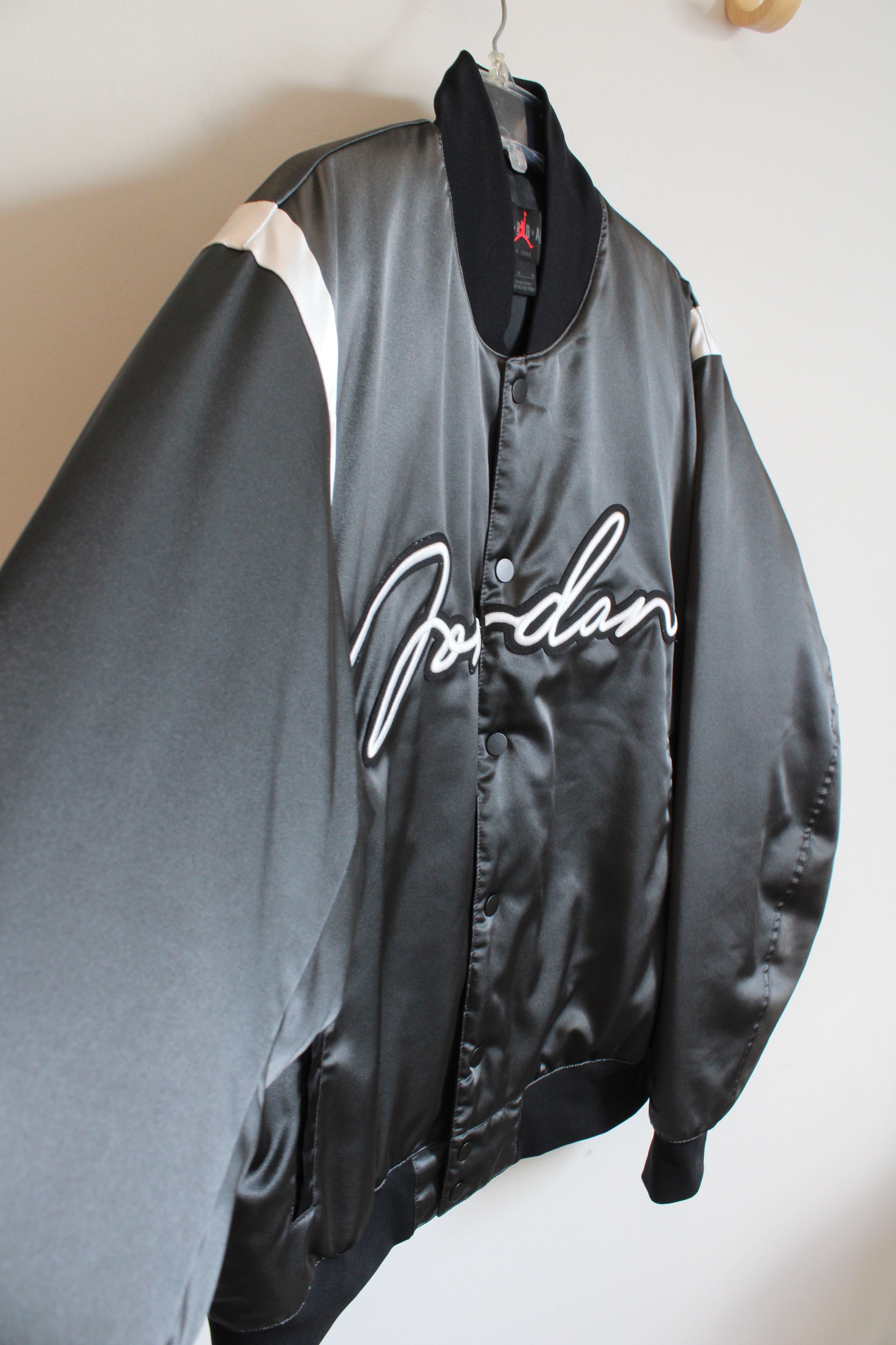 Air Jordan Gray Satin Varsity Jacket | M