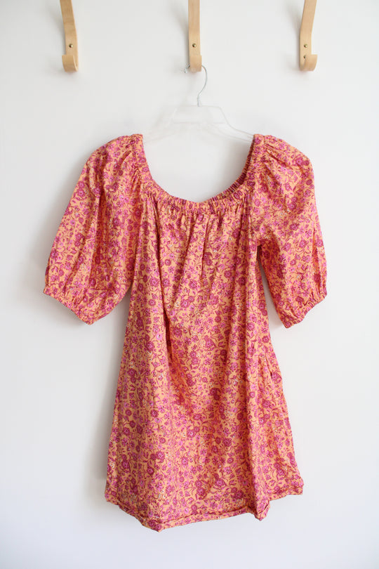 Old Navy Pink & Orange Floral Off-The-Shoulder Cotton Dress | S