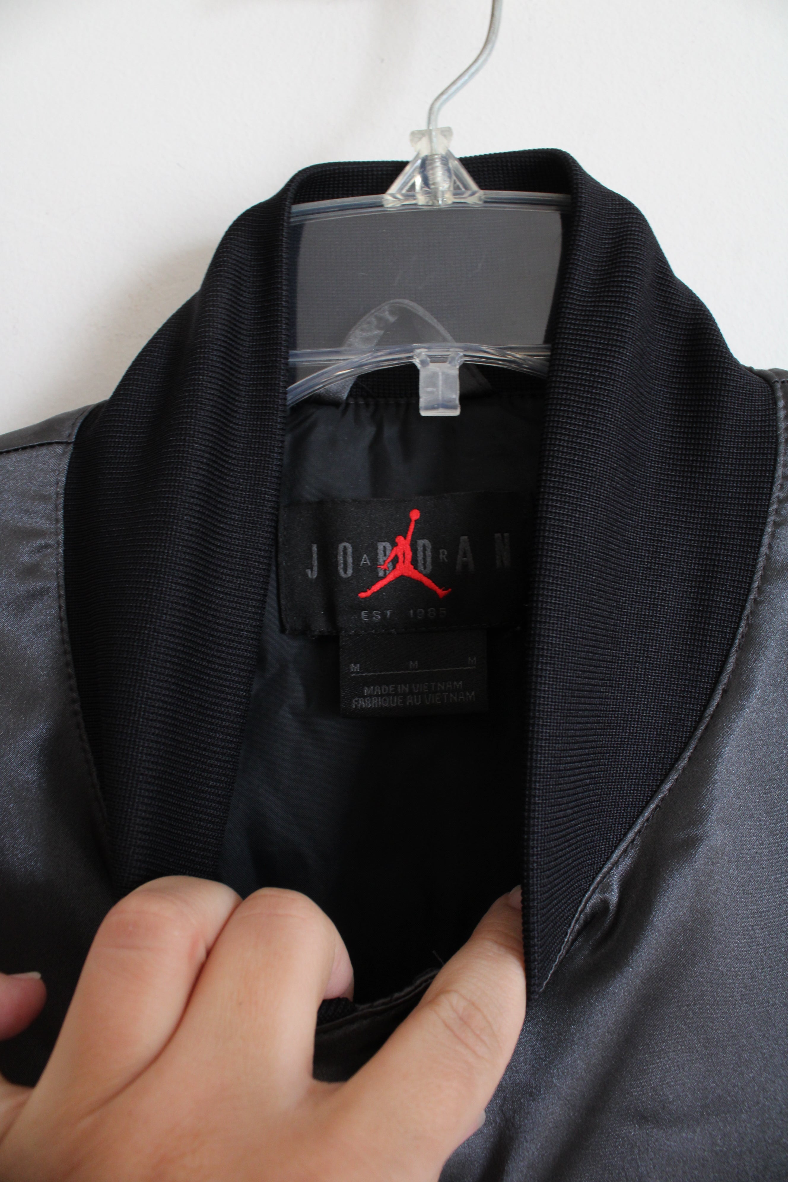 Air Jordan Gray Satin Varsity Jacket | M
