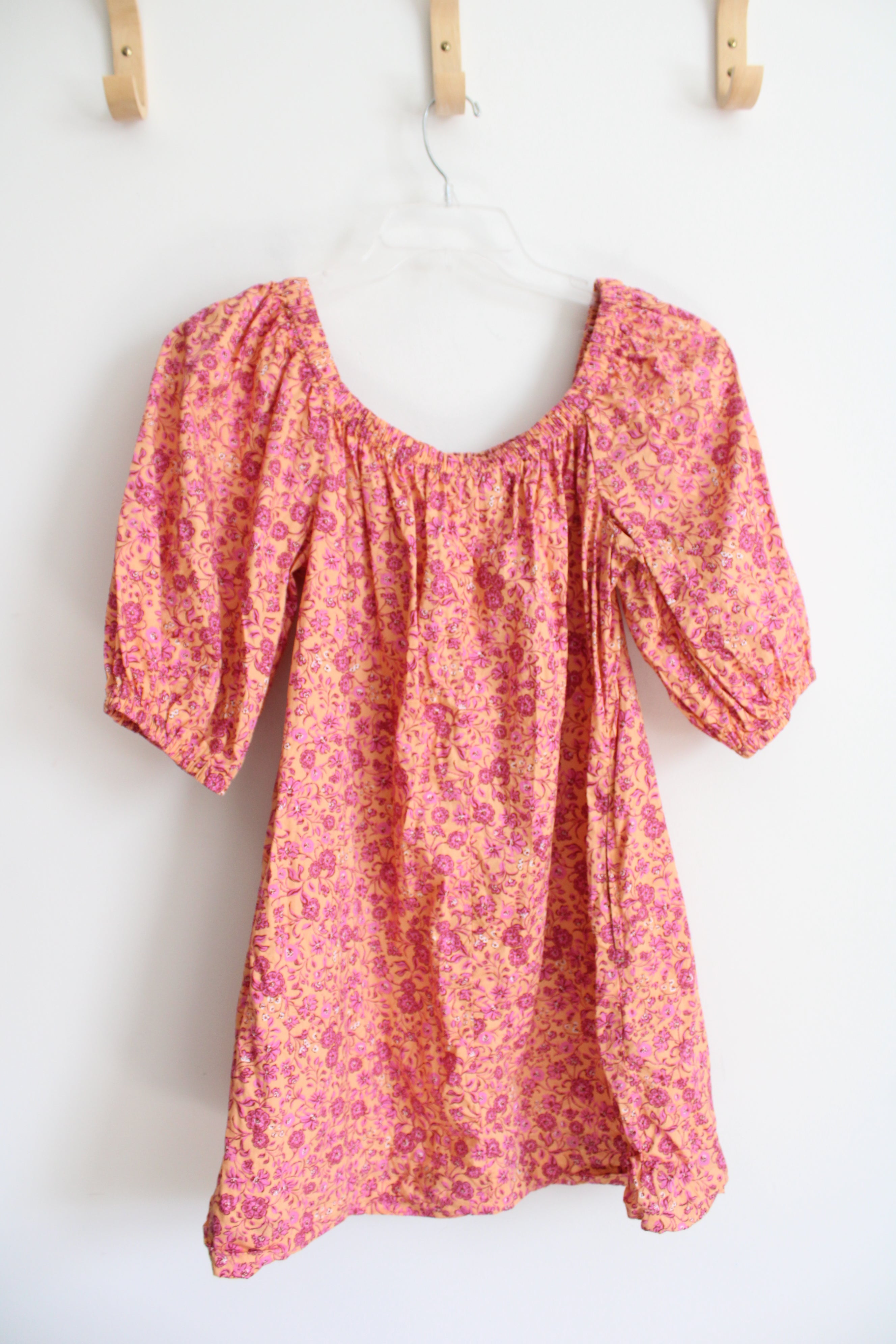 Old Navy Pink & Orange Floral Off-The-Shoulder Cotton Dress | S