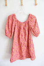 Old Navy Pink & Orange Floral Off-The-Shoulder Cotton Dress | S
