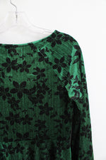 Unique Vintage Green & Black Floral Bell Sleeve Velvet Dress | M (6/8)