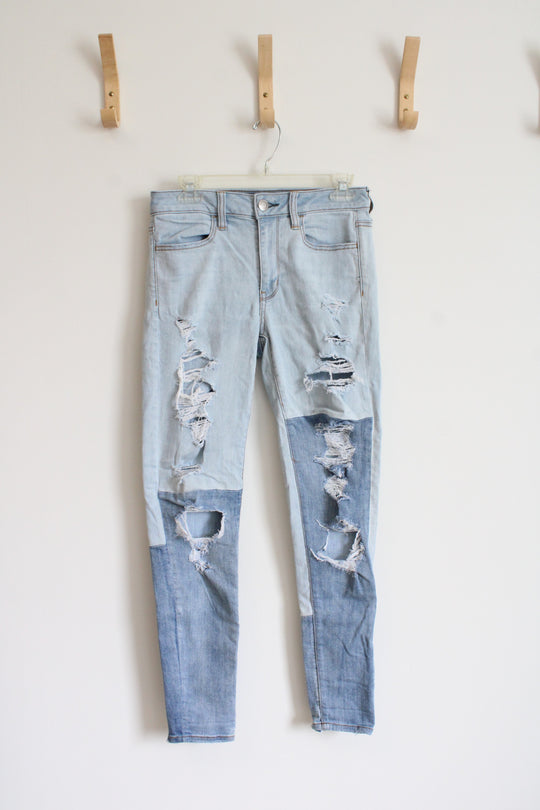 American Eagle Super Stretch High-Rise Jegging Distressed Patched Jeans | 6