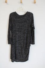 Banana Republic Heather Black and Gray Ruched Side Long Sleeve Dress | L Petite