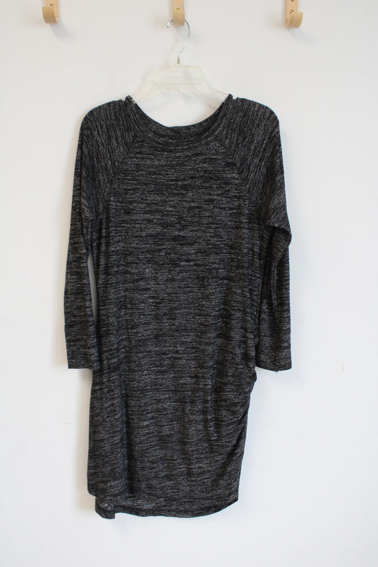 Banana Republic Heather Black and Gray Ruched Side Long Sleeve Dress | L Petite