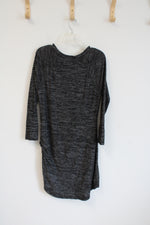 Banana Republic Heather Black and Gray Ruched Side Long Sleeve Dress | L Petite