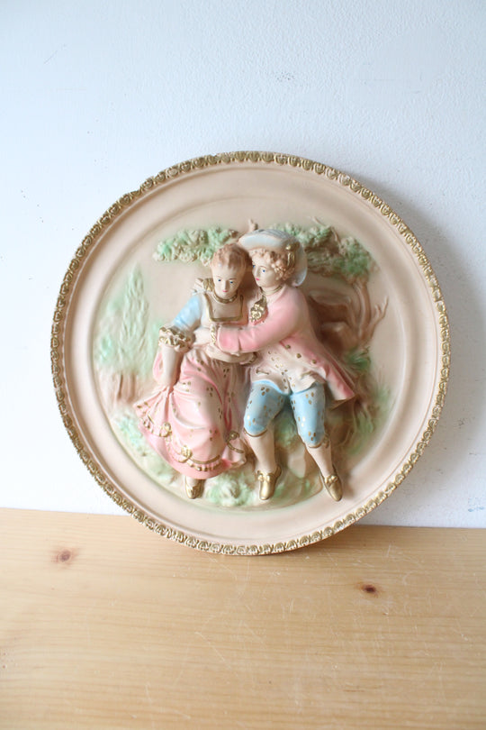 Vintage Victorian Couple Sculpture Chalkware Plaster Wall Plaque