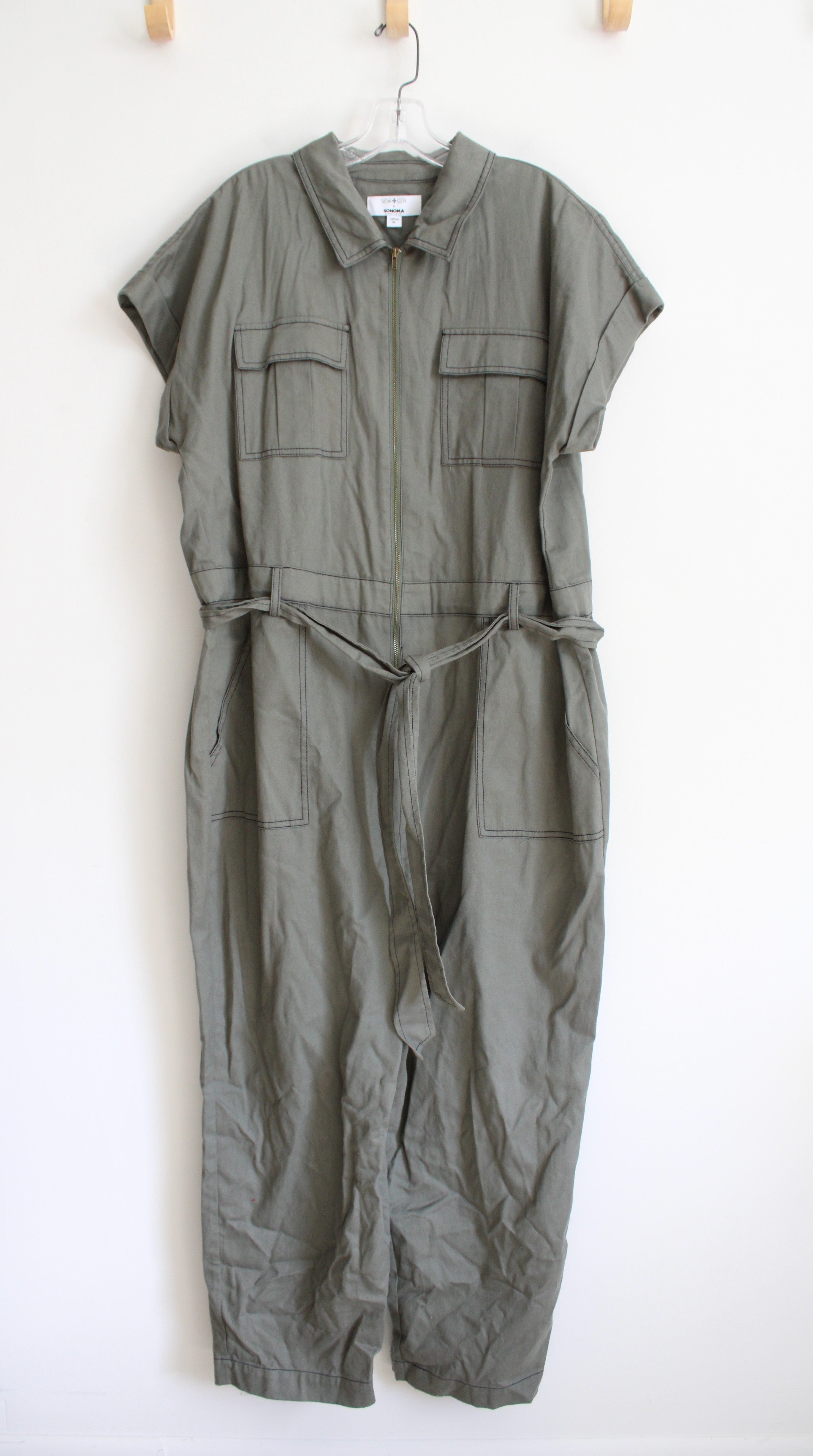NowGen X Sonoma Green Zip Up Tied Jumpsuit | XL