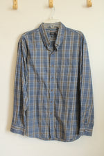 Arrow Blue Tan and White Plaid Button Down Shirt | XL