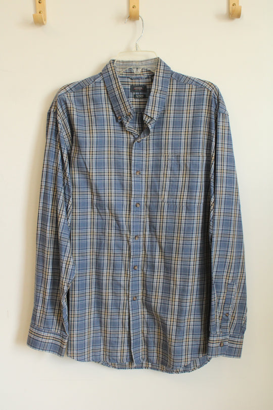 Arrow Blue Tan and White Plaid Button Down Shirt | XL