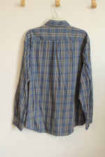 Arrow Blue Tan and White Plaid Button Down Shirt | XL