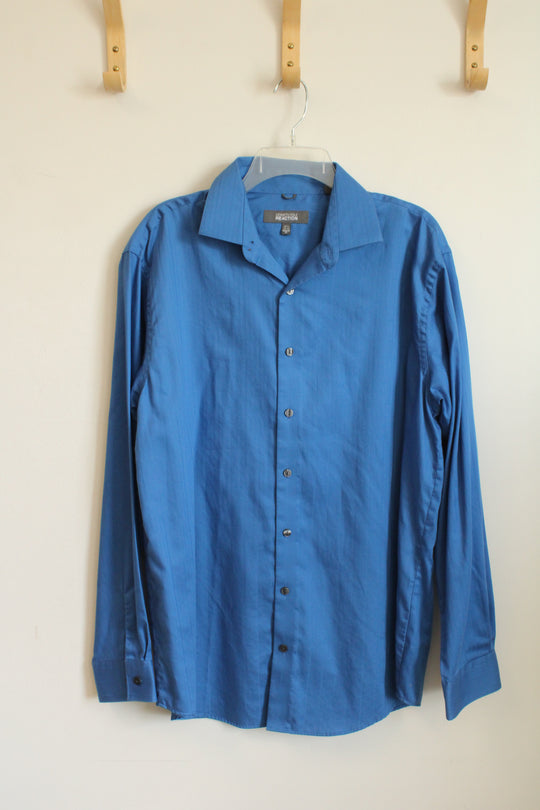 Kenneth Cole Reaction Royal Blue Cotton Lines LS Button Down Shirt | 16.5