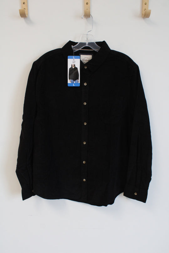 NEW Jach's Girlfriend NY Black Corduroy Button Down Long-Sleeve Shirt | L