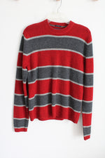 Abercrombie & Fitch Vintage Lambswool Red Gray Striped Sweater | L
