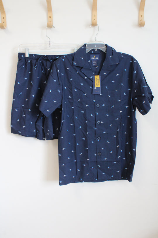 NEW Stafford Blue Bird Print Sleepwear Summer Pajama Set | S