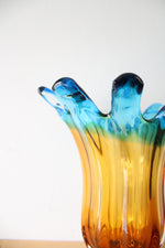 Vintage Murano Amber & Blue Glass Vase | 10.5"