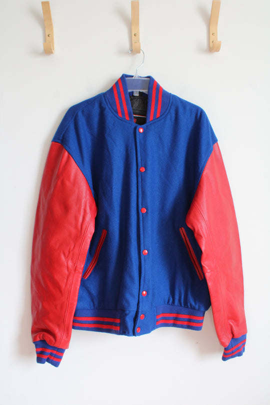 Sledwise Vintage Red & Blue Wool & Leather Varsity Jacket
