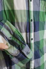 LOGG Cotton Green Blue and Shite Square Button Down Shirt | M