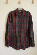 Aero Dark Red Navy and Green Plaid Button Down Shirt | L