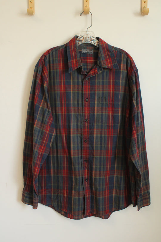 Aero Dark Red Navy and Green Plaid Button Down Shirt | L