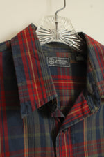 Aero Dark Red Navy and Green Plaid Button Down Shirt | L