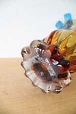 Vintage Murano Amber & Blue Glass Vase | 10.5"