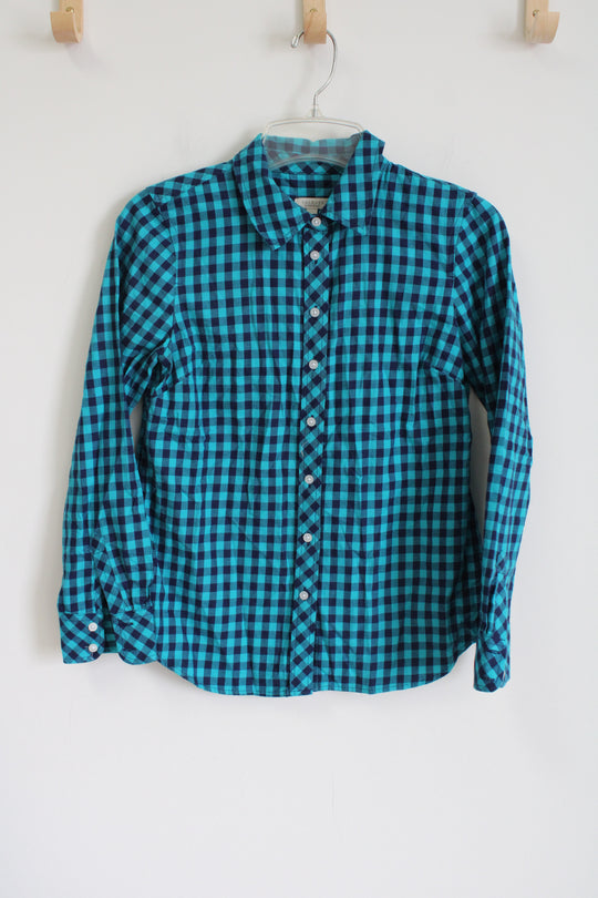 Talbots Blue Button Down Gingham Shirt | Petite