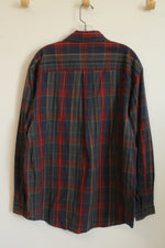 Aero Dark Red Navy and Green Plaid Button Down Shirt | L
