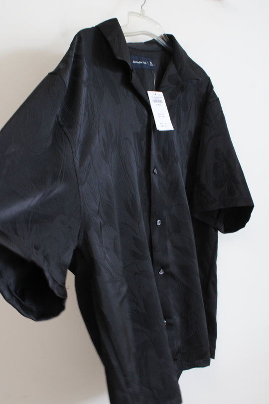 NEW Abercrombie & Fitch Black Floral Satin Button Down Shirt | XL