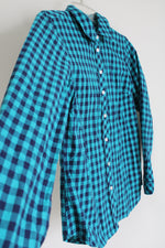 Talbots Blue Button Down Gingham Shirt | Petite