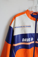 Dave & Buster's Racing Orange Blue & White PU Leather Jacket | L