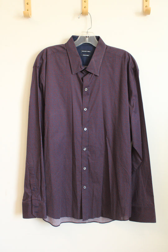 Zachary Prell Maroon And Navy Printed Button Down Shirt | XL