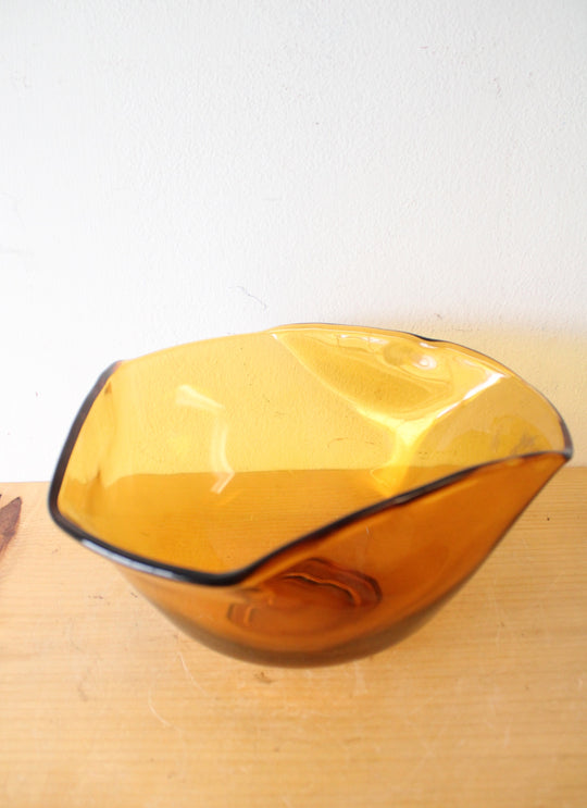 Vintage Amber Glass Tri-Corner Bowl