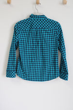 Talbots Blue Button Down Gingham Shirt | Petite