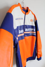 Dave & Buster's Racing Orange Blue & White PU Leather Jacket | L