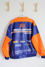 Dave & Buster's Racing Orange Blue & White PU Leather Jacket | L