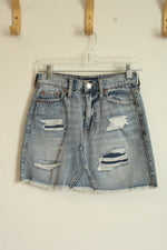 AERO Light-wash Distressed Denim Mini Skirt | 00