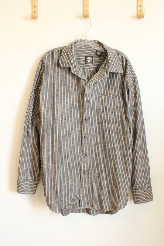 Timberland Cotton Gray and White Striped Button down Shirt | XL