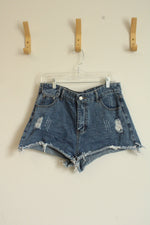 Shein Medium wash Distressed Denim Shorts | L