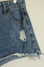 Shein Medium wash Distressed Denim Shorts | L