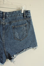 Shein Medium wash Distressed Denim Shorts | L