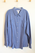 Casual Joe Royal Blue and White Plaid Button down Flannel Shirt | XXL