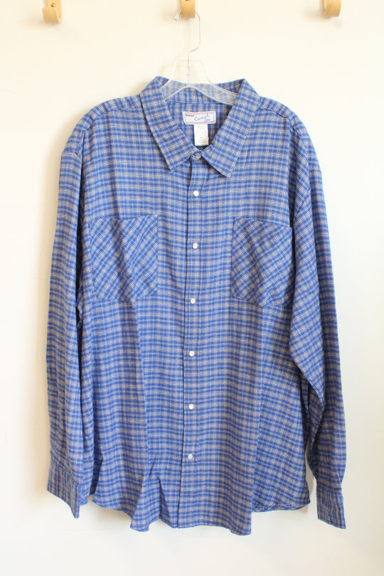 Casual Joe Royal Blue and White Plaid Button down Flannel Shirt | XXL