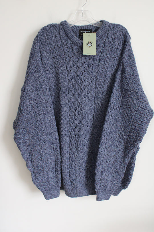NEW The Irish Store Aran Light Blue Cable Knit Sweater | XXL