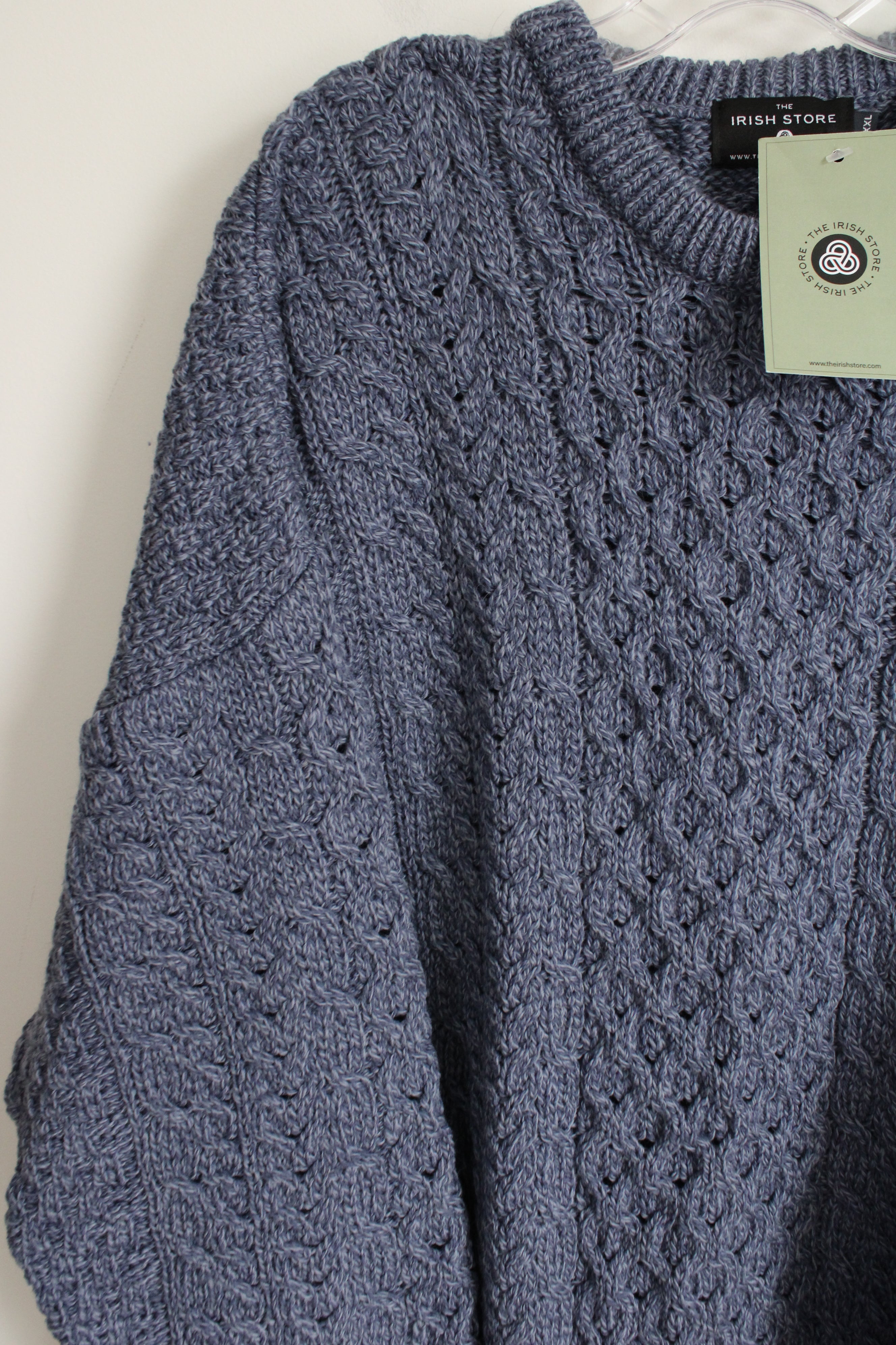 NEW The Irish Store Aran Light Blue Cable Knit Sweater | XXL
