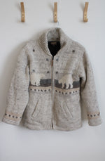 Kyber Outerwear Wool Gray Tan Polar Bear Zip Up Sweater Jacket | L
