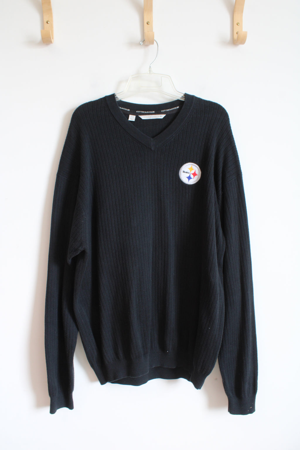 Cutter & Buck Black Ribbed Pittsburgh Steelers Sweater | XL
