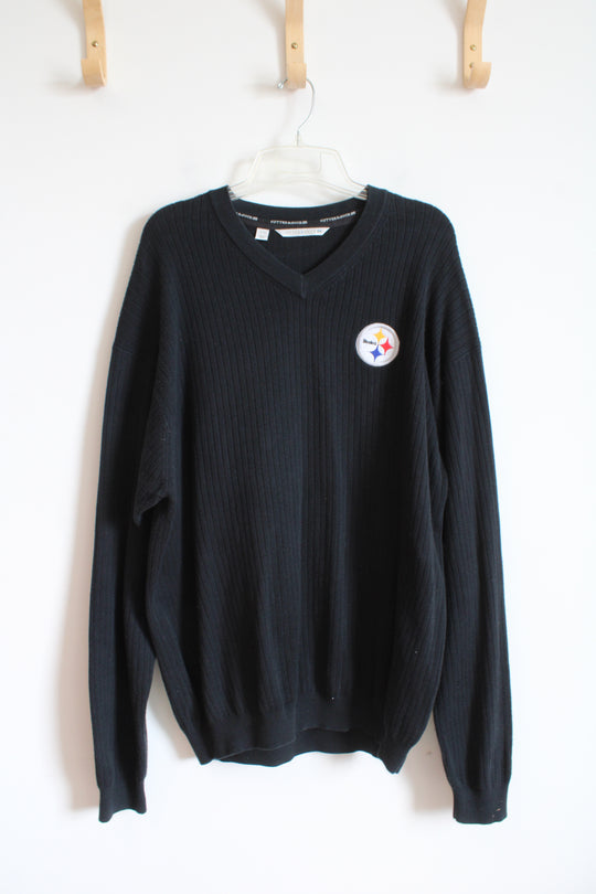 Cutter & Buck Black Ribbed Pittsburgh Steelers Sweater | XL